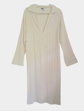 Free People Beach Astr Long Sleeve Collared Maxi Dress Large Ecru EUC